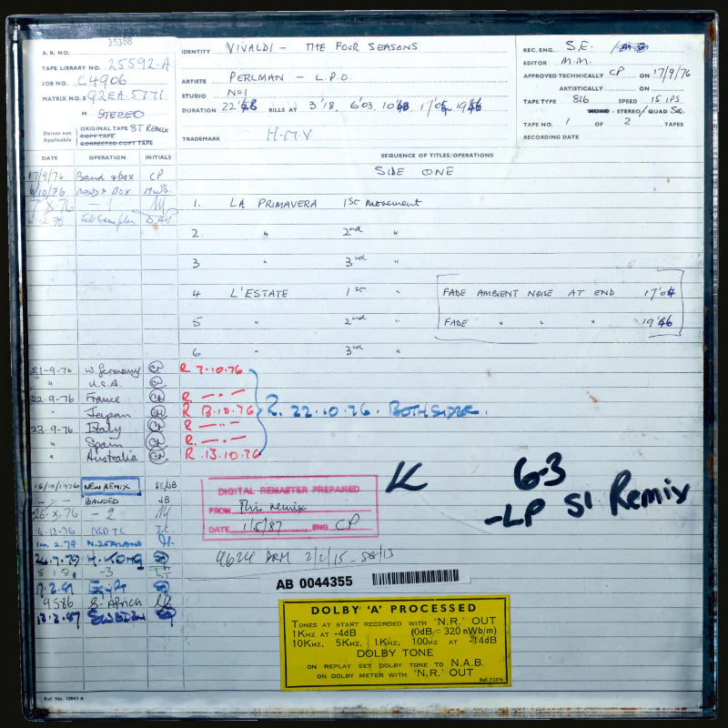 Revox Master Tape, ITZHAK PERLMAN - Vivaldi Vier Jahreszeiten
