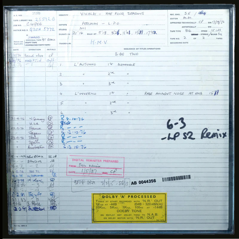 Revox Master Tape, ITZHAK PERLMAN - Vivaldi Vier Jahreszeiten