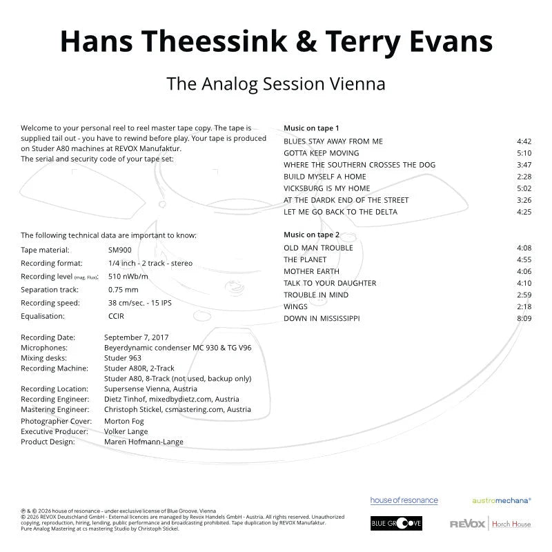 Revox Master Tape, HANS THEESSINK & TERRY EVANS - THE ANALOG SESSION VIENNA