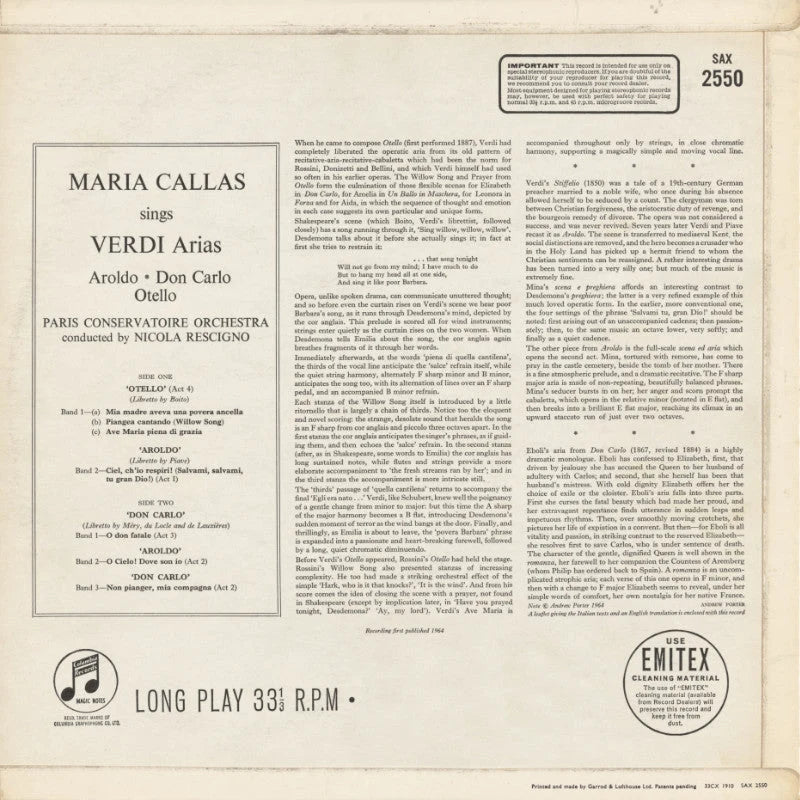 Revox Studio Master Tape, MARIA CALLAS - VERDI ARIEN