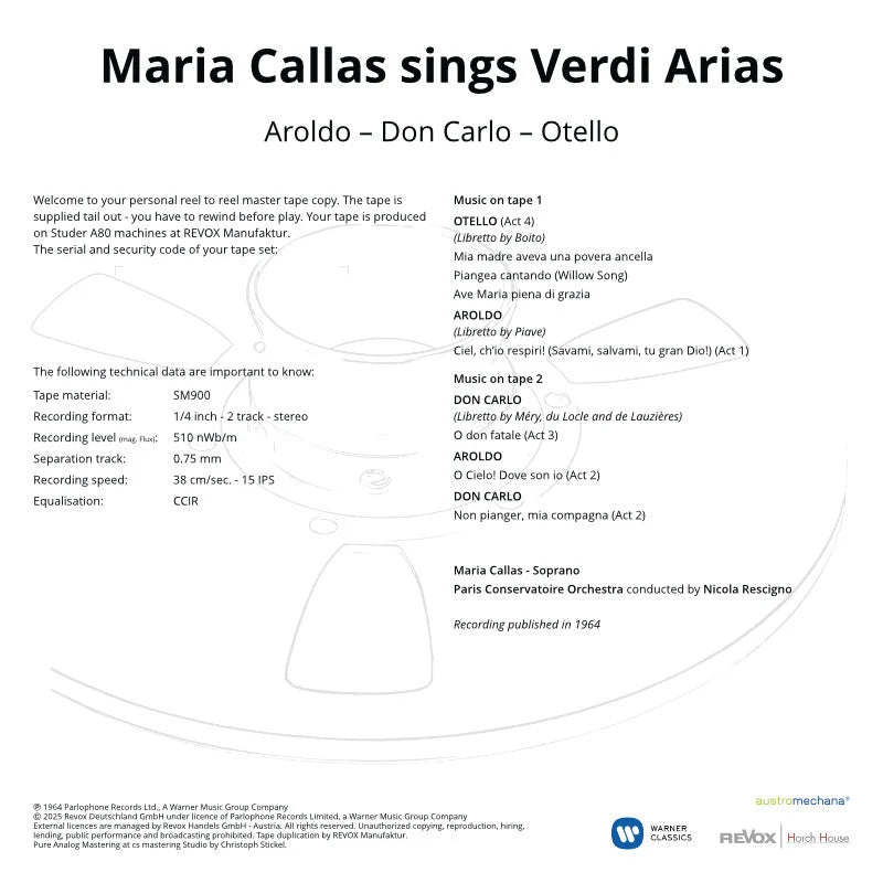Revox Studio Master Tape, MARIA CALLAS - VERDI ARIEN