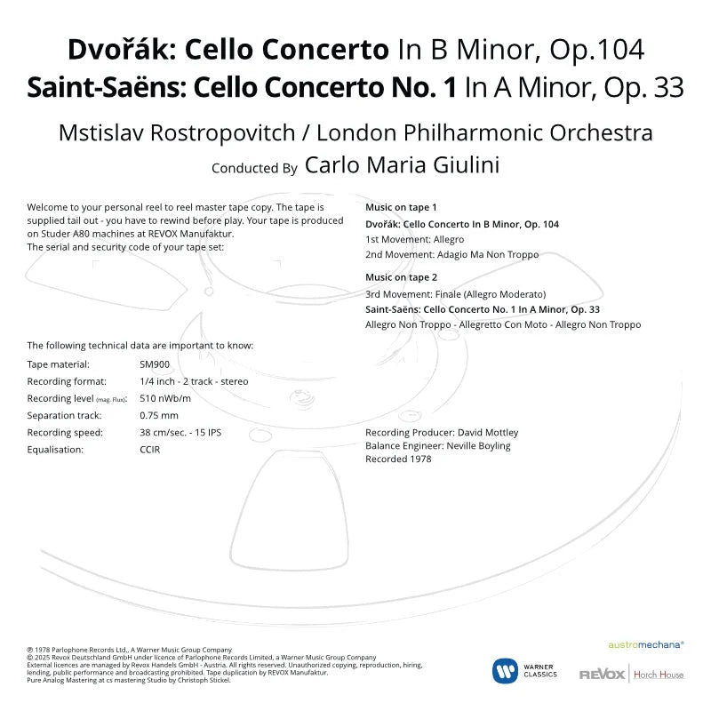 Revox Studio Master Tape, ROSTROPOVITCH & GUILINI - DVOŘÁK CELLO CONCERTO