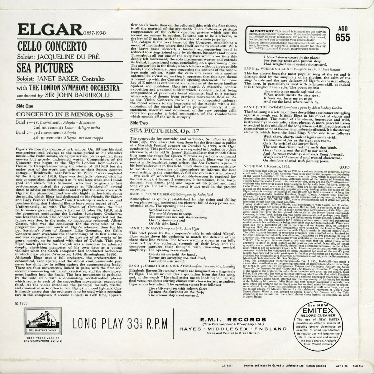 Revox Master Tape, EDWARD ELGAR - CELLO CONCERTO & SEA PICTURES