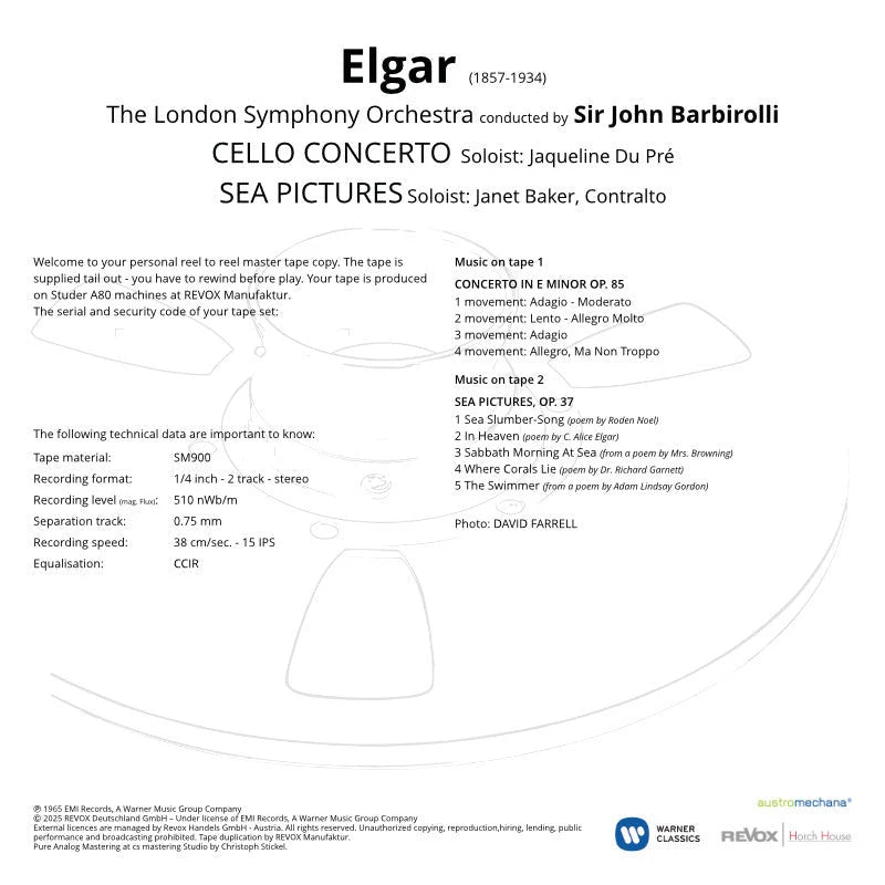 Revox Master Tape, EDWARD ELGAR - CELLO CONCERTO & SEA PICTURES