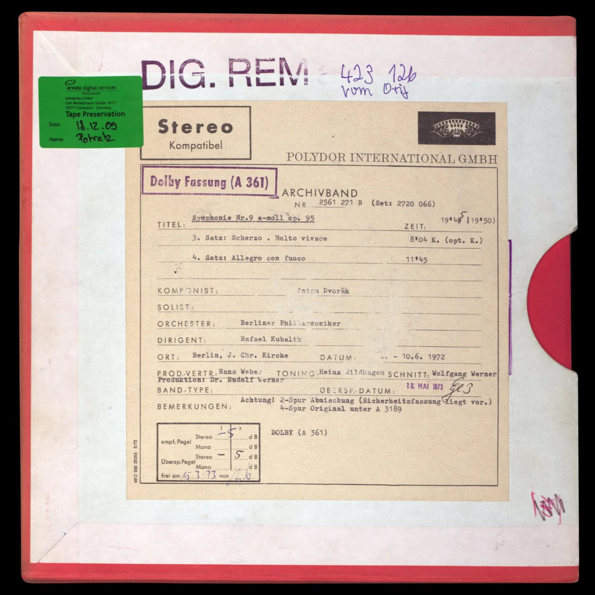 Revox Master Tape, ANTONÍN DVOŘÁK - SYMPHONY NR. 9 AUS DER NEUEN WELT