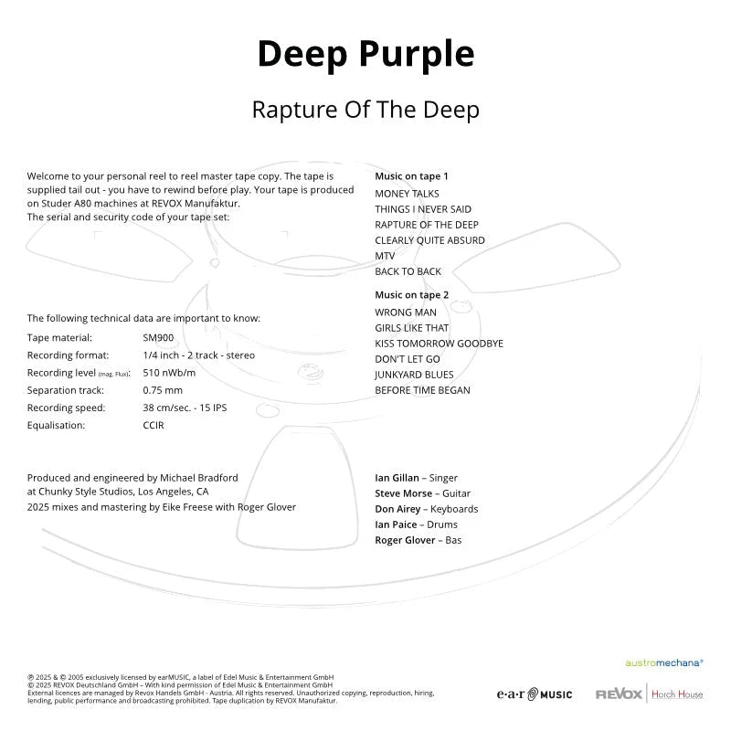 Revox Master Tape, DEEP PURPLE - RAPTURE OF THE DEEP