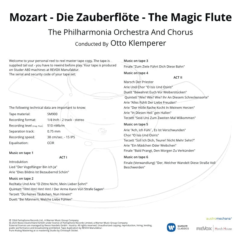 Revox Studio Master Tape, MOZART - DIE ZAUBERFLÖTE