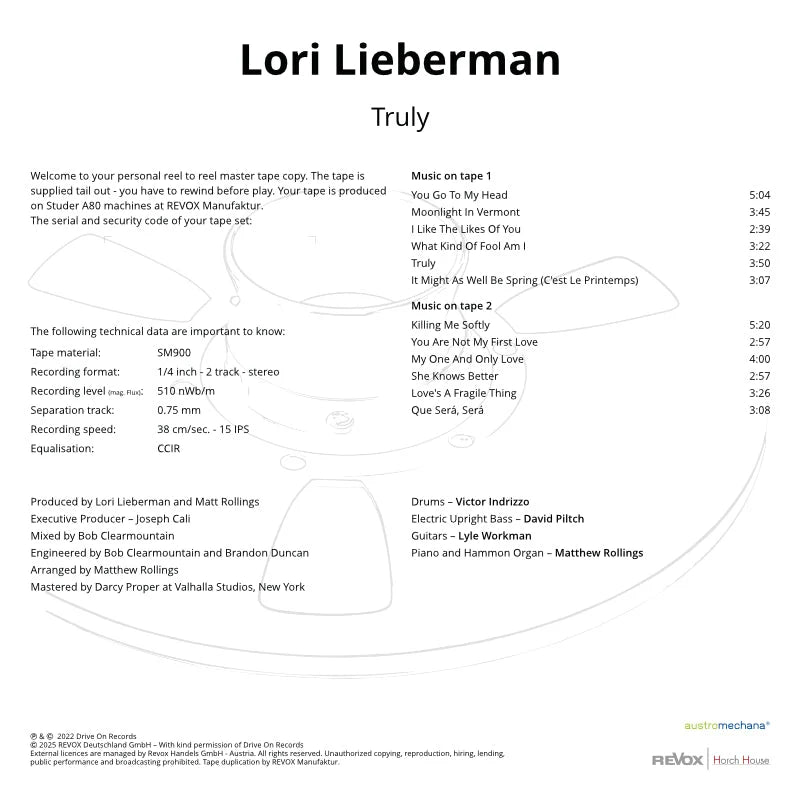 Revox Studio Master Tape, LORI LIEBERMAN - TRULY