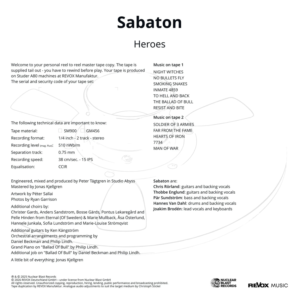 Revox Master Tape, SABATON - HEROES