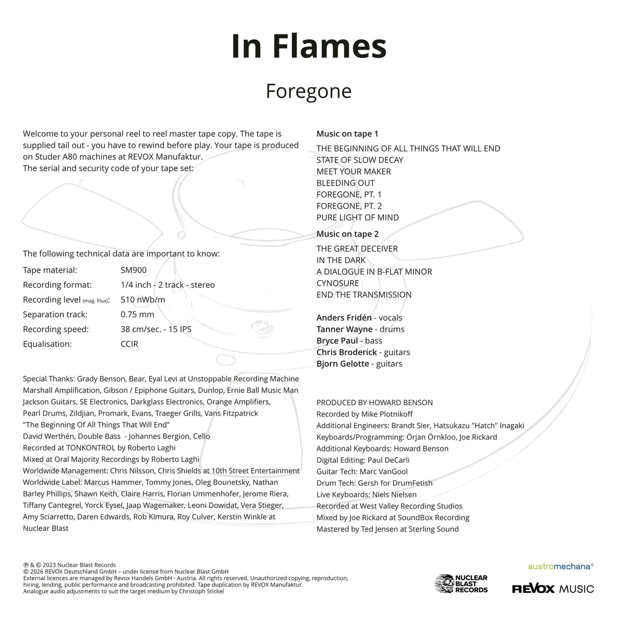 Revox Master Tape, IN FLAMES - FOREGONE