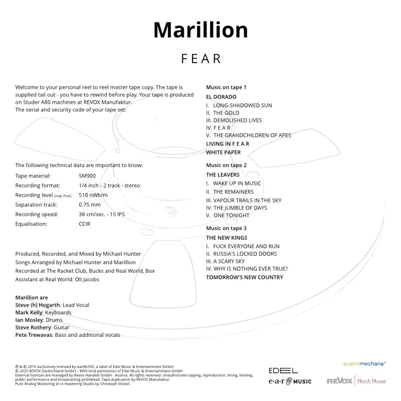Revox Studio Master Tape, MARILLION - F   E   A   R