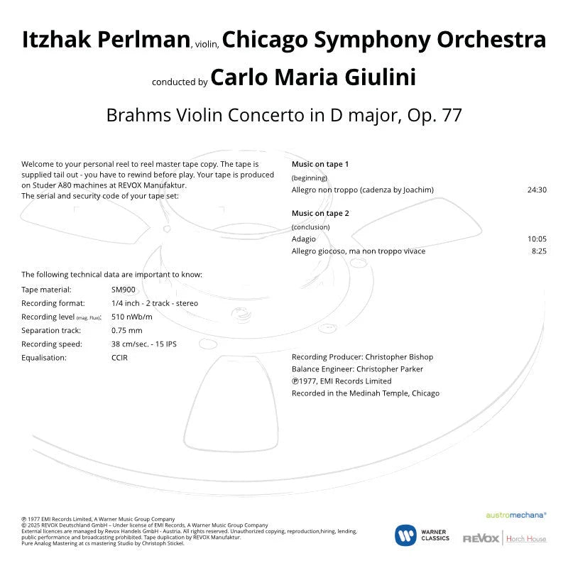 Revox Master Tape, ITZHAK PERLMANN - BRAHMS CONCERTO POUR VIOLON