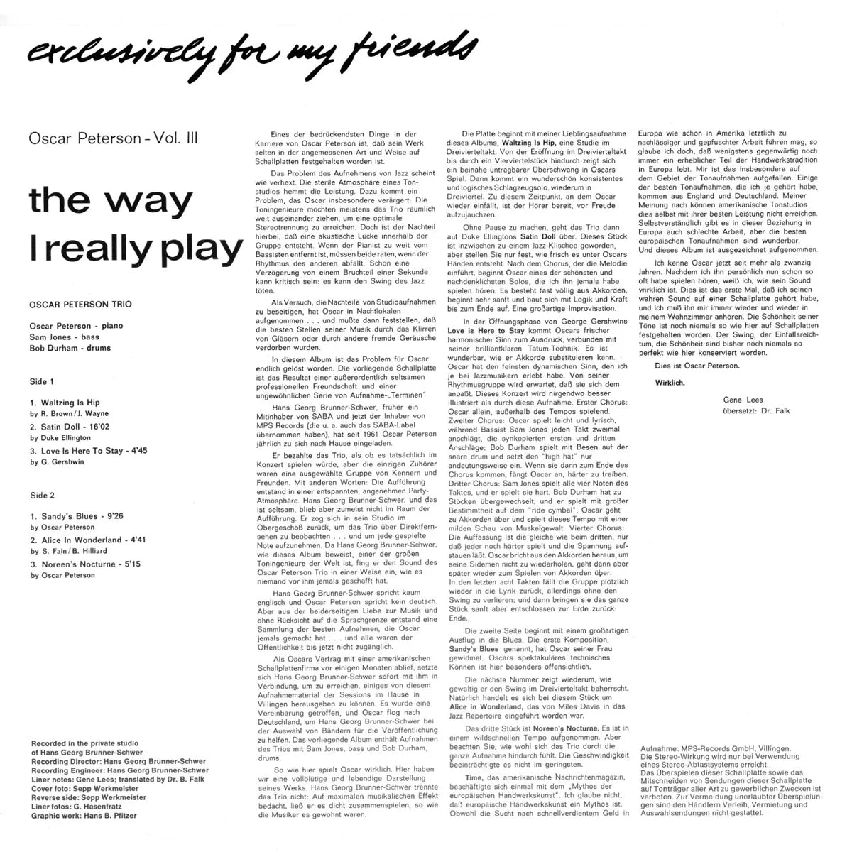 Revox Master Tape, OSCAR PETERSON - THE WAY I REALLY PLAY