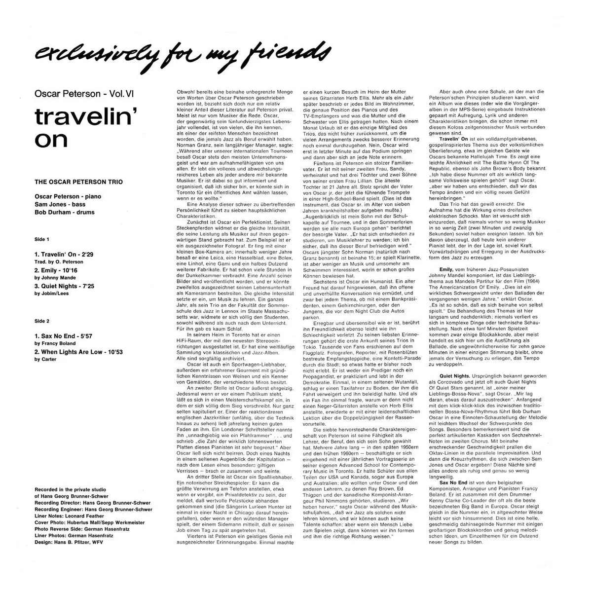 Revox Master Tape, OSCAR PETERSON - TRAVELIN' ON