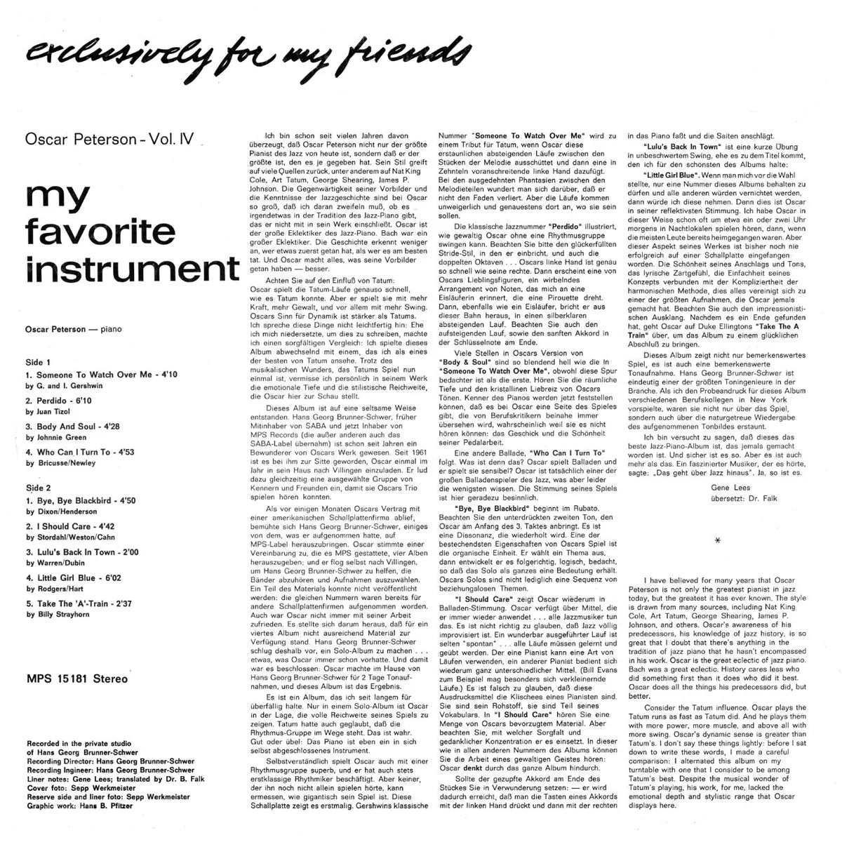 Revox Master Tape, OSCAR PETERSON - MY FAVORITE INSTRUMENT