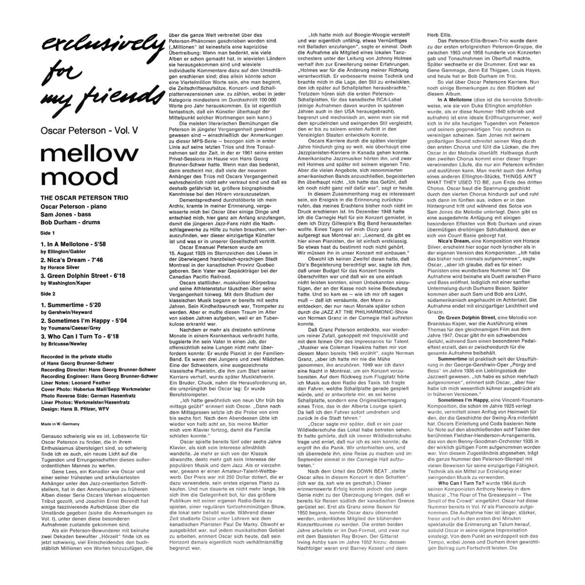 Revox Master Tape, OSCAR PETERSON - MELLOW MOOD