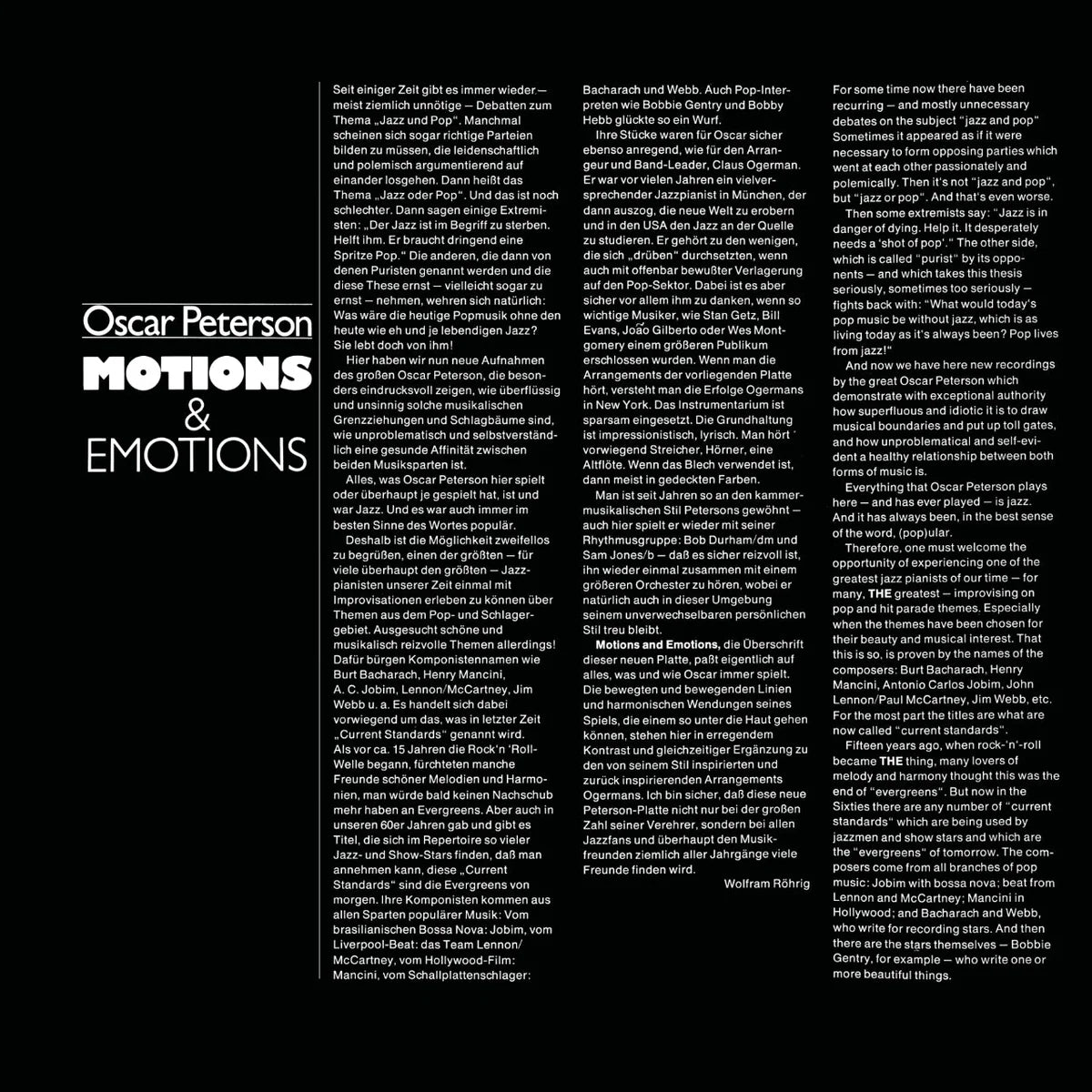 Revox Master Tape, OSCAR PETERSON - MOTIONS & EMOTIONS