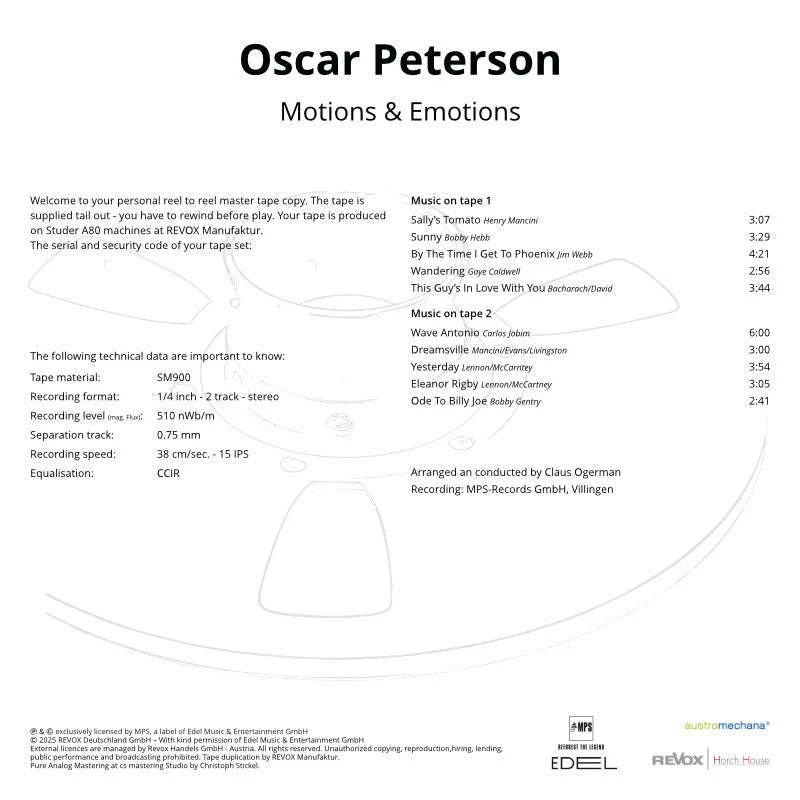 Revox Master Tape, OSCAR PETERSON - MOTIONS & EMOTIONS