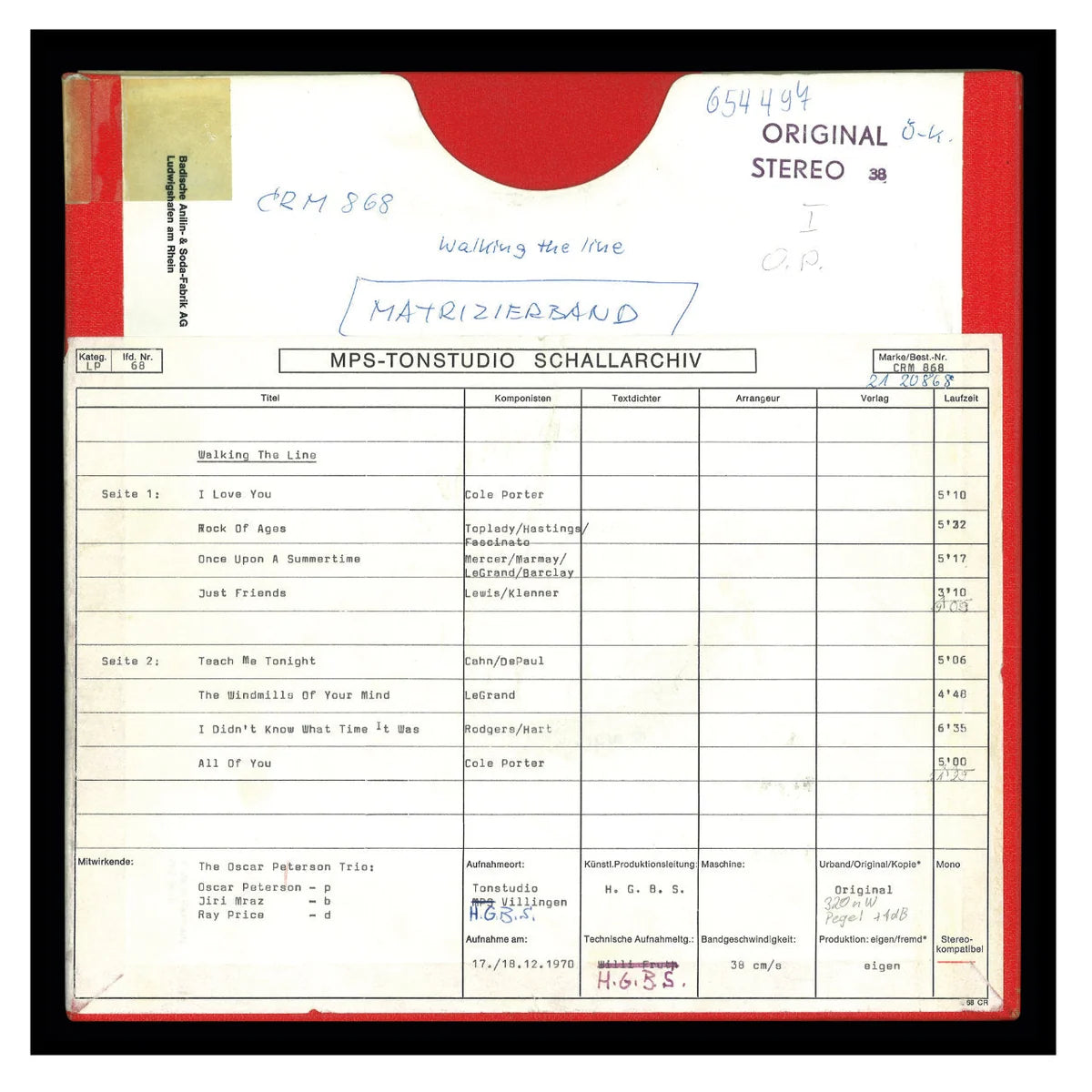 Revox Master Tape, OSCAR PETERSON - WALKING THE LINE