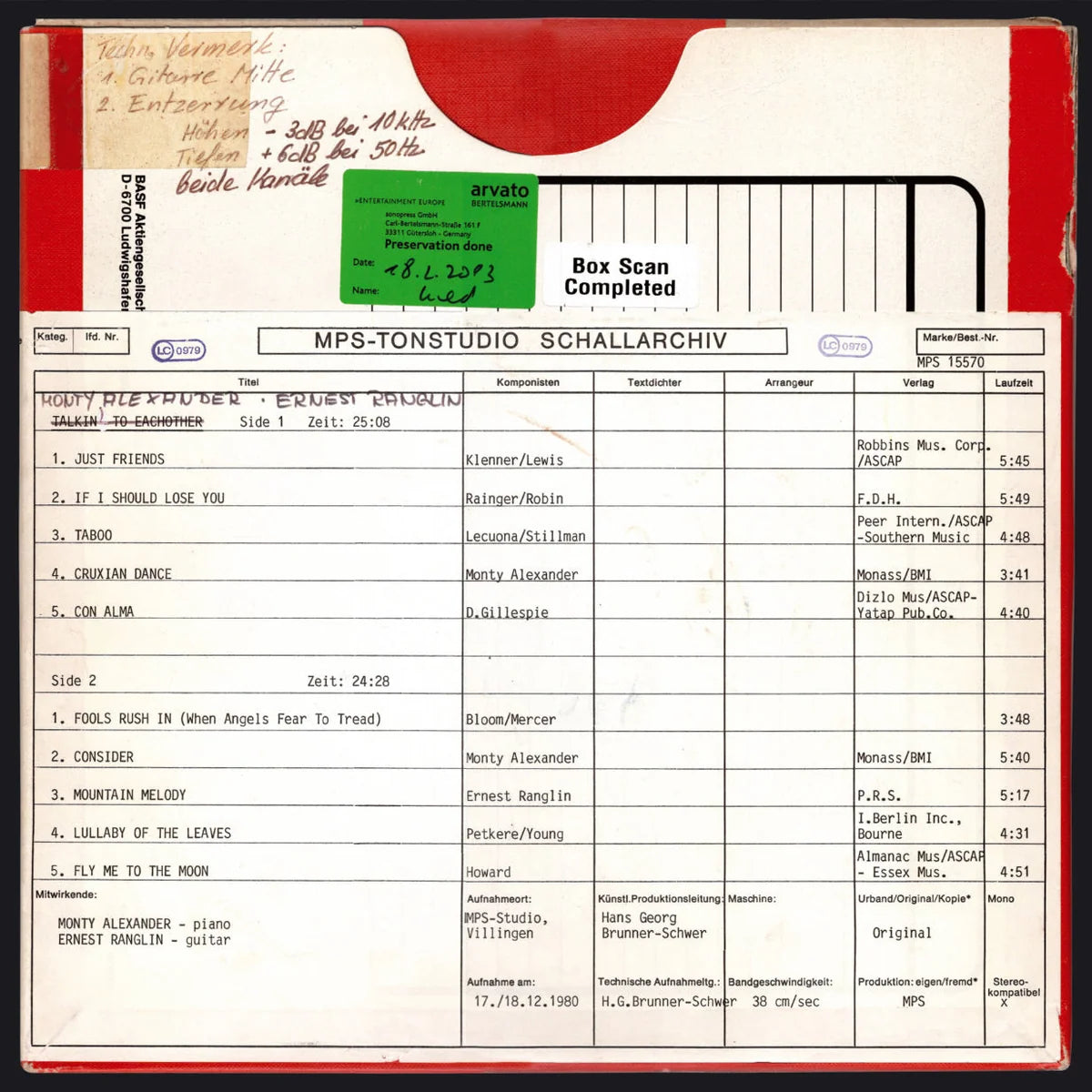 Revox Master Tape, MONTY ALEXANDER & ERNEST RANGLIN - UNTITLED