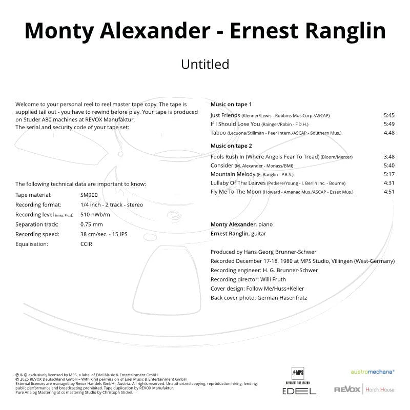 Revox Master Tape, MONTY ALEXANDER & ERNEST RANGLIN - UNTITLED