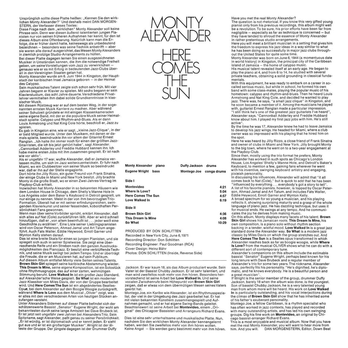 Revox Master Tape, MONTY ALEXANDER - HERE COMES THE SUN