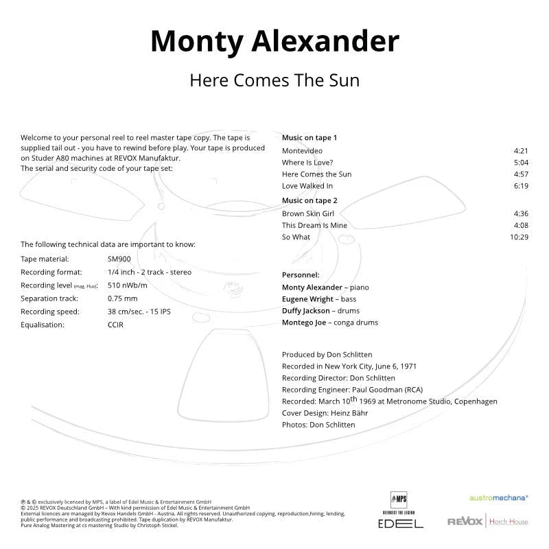 Revox Master Tape, MONTY ALEXANDER - HERE COMES THE SUN