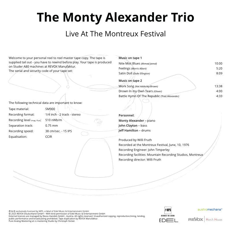 Revox Master Tape, THE MONTY ALEXANDER TRIO - LIVE AT THE MONTREUX FESTIVAL