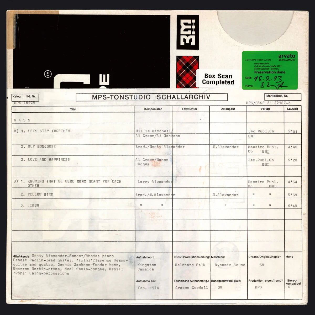 Revox Master Tape, MONTY ALEXANDER FEAT. ERNEST RANGLIN - RASS!