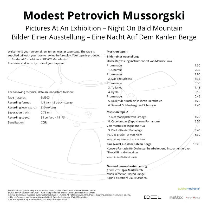 Revox Master Tape, MUSSORGSKI - IMAGES D’UNE EXPOSITION & UNE NUIT SUR LA MONTAGNE NUE