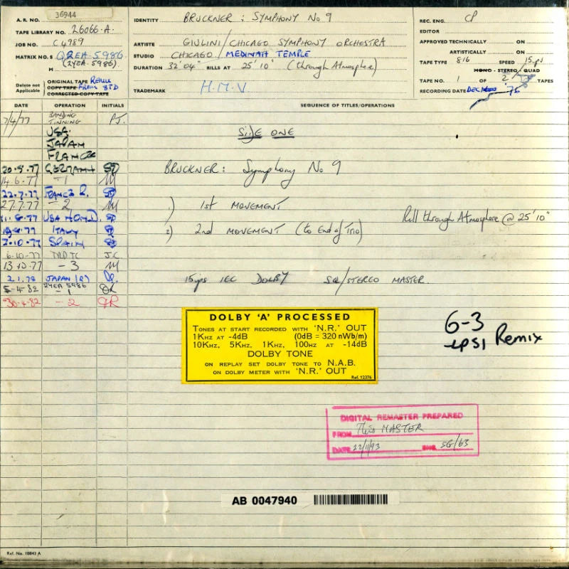 Revox Studio Master Tape, ANTON BRUCKNER - SYMPHONY NO. 9
