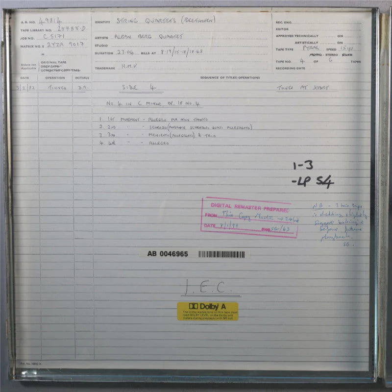 Revox Studio Master Tape, ALBAN BERG QUARTETT - BEETHOVEN DIE FRÜHEN STREICHQUARTETTE