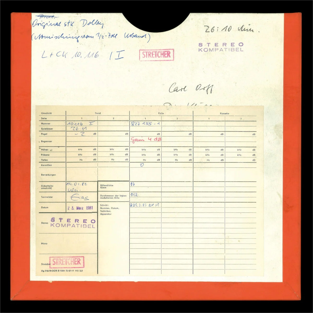 Revox Master Tape, CARL ORFF - DIE KLUGE