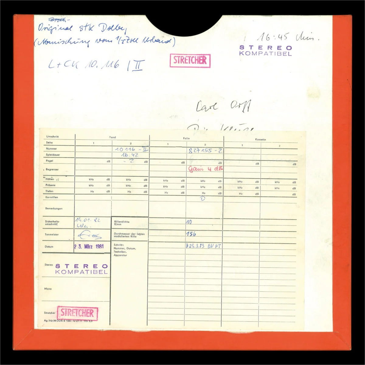 Revox Master Tape, CARL ORFF - DIE KLUGE