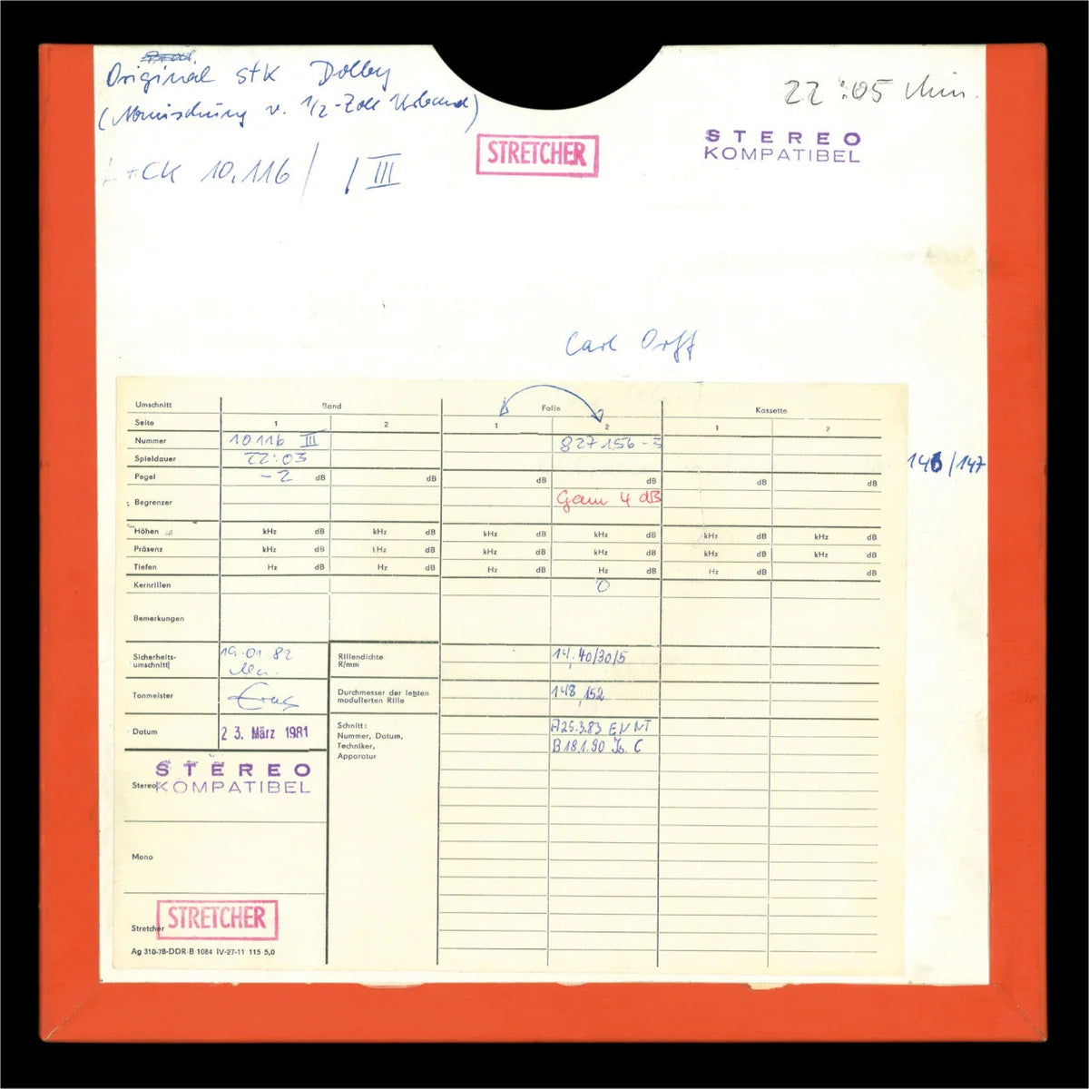 Revox Master Tape, CARL ORFF - DIE KLUGE