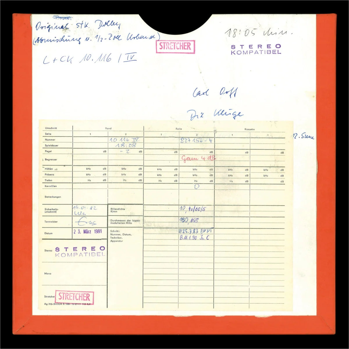 Revox Master Tape, CARL ORFF - DIE KLUGE