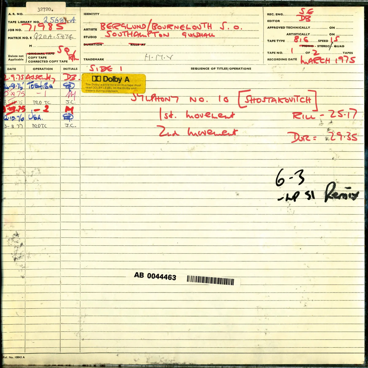 Revox Studio Master Tape, ANTON BRUCKNER - SYMPHONY NO. 9