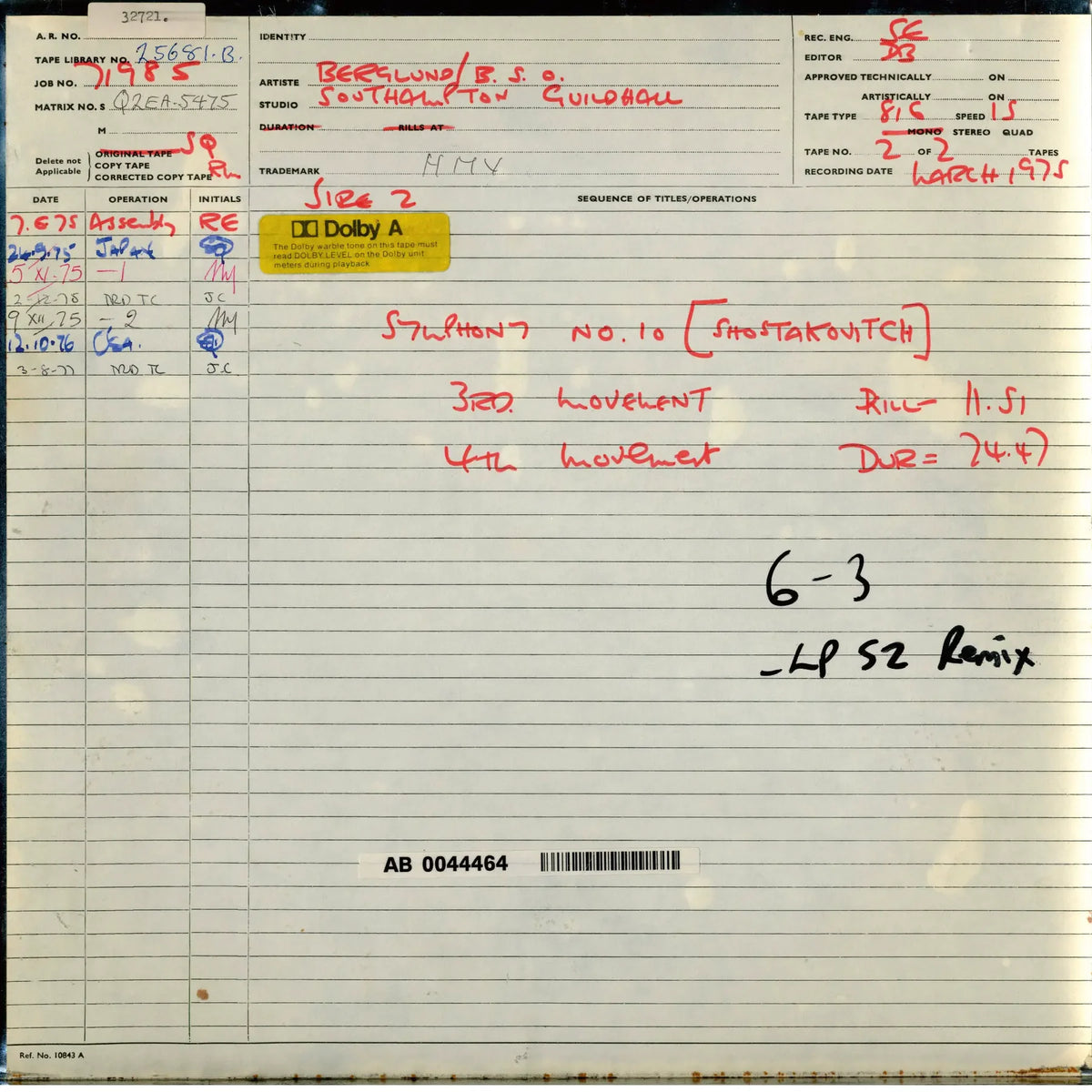 Revox Studio Master Tape, ANTON BRUCKNER - SYMPHONY NO. 9