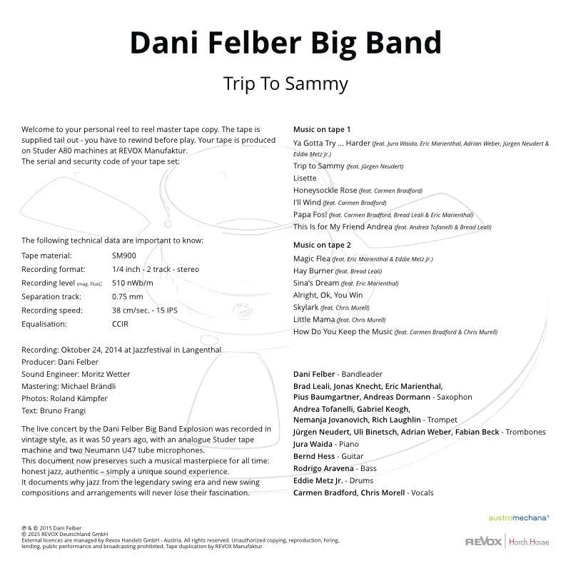 Revox Studio Master Tape, DANI FELBER BIG BAND - TRIP TO SAMMY
