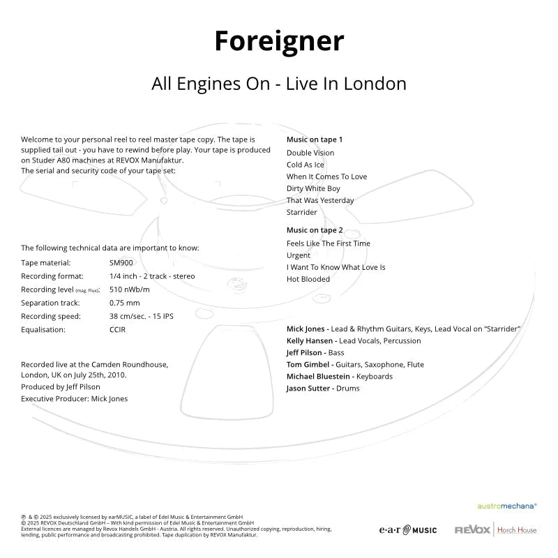 Revox Master Tape, FOREIGNER - ALL ENGINES ON LIVE IN LONDON