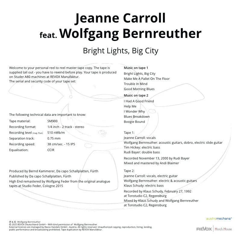 Revox Master Tape, JEANNE CARROLL FEAT. WOLFGANG BERNREUTHER - BRIGHT LIGHTS, BIG CITY